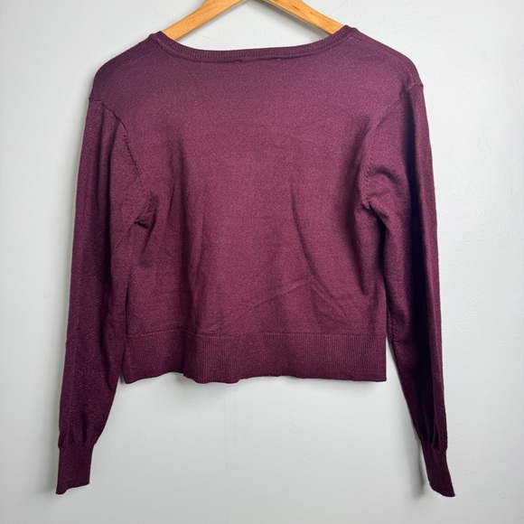SAM EDELMAN Burgundy Shimmer Women's Sz Small / 2‎ Cropped Vneck Sweater NWOT - Picture 3 of 4